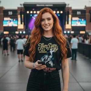 Tom Petty Concert Black T-shirt tunic stretch Women Sz XL